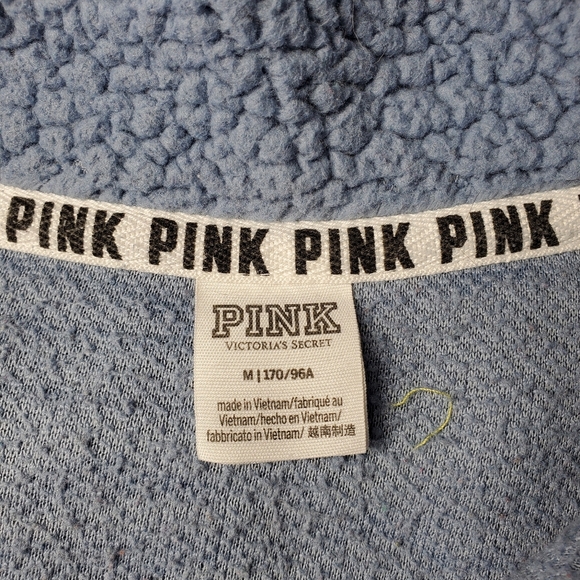 Victoria's Secret PINK Blue Boyfriend Sherpa Pullover Quarter Zip Size Medium - Picture 5 of 16